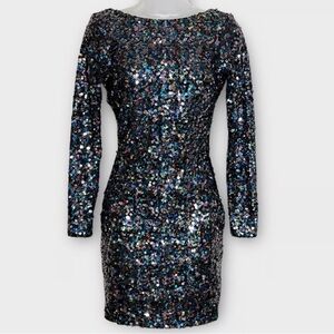 Dress The Population Lola Bodycon Size Small Mermaid Sequin Boat Neck Backless